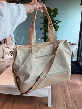 BEIS Beige Canvas & Faux Leather Weekender Bag
